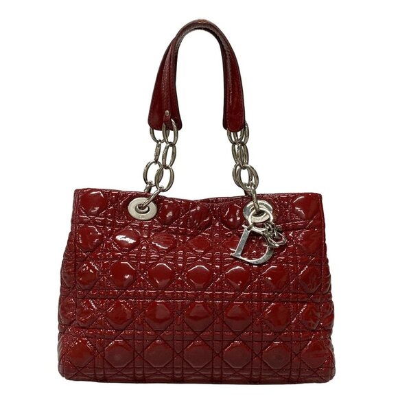 Auth DIOR/ChristianDior Lady Dior Red Patent Leather Tote Bag - Picture 1 of 16